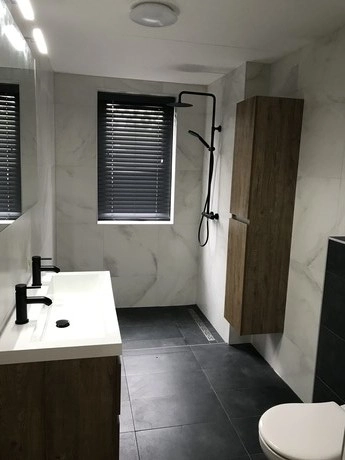 moderne badkamer met douche en wastafel