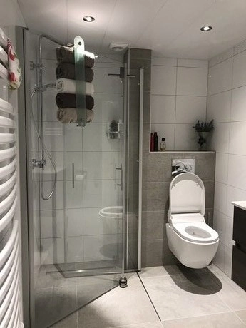 moderne badkamer met douche en toilet
