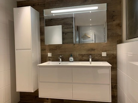 moderne badkamer met wastafel en spiegelwand