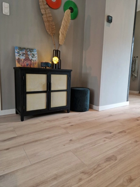 stijlvol ingerichte kamer met houten vloer