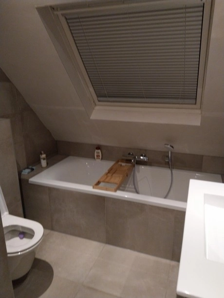 badkamer met badkuip en dakraam