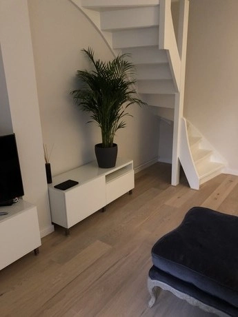 houten vloer in moderne woonkamer met trap