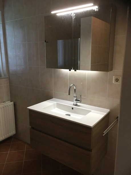 moderne badkamer met wastafel en spiegelkast