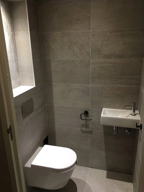 kleine badkamer met toilet en wastafel