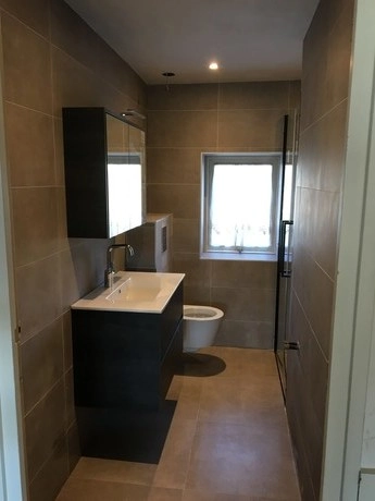 moderne badkamer met douche en wastafelmeubel