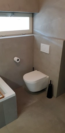 moderne badkamer met toilet en toiletborstel
