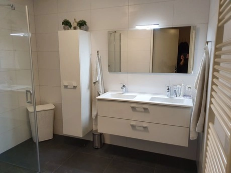 moderne badkamer met wastafel en spiegelkast