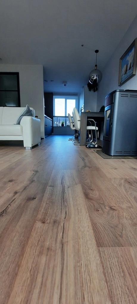 moderne woonkamer met houten vloer en meubels