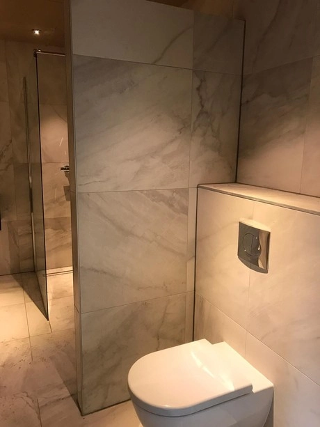 moderne badkamer met toilet en doucheruimte