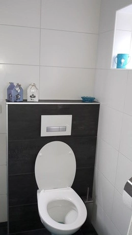 witte badkamer met toilet en decoratieve elementen