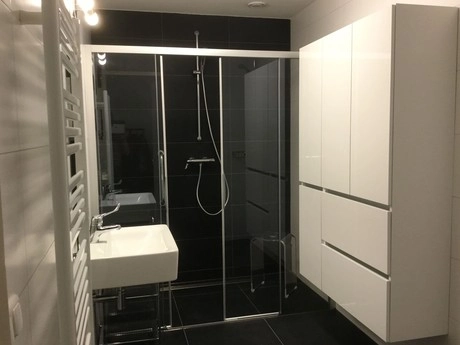 moderne badkamer met een glazen douchecabine