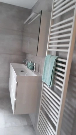 moderne badkamer met wastafel en handdoekradiator