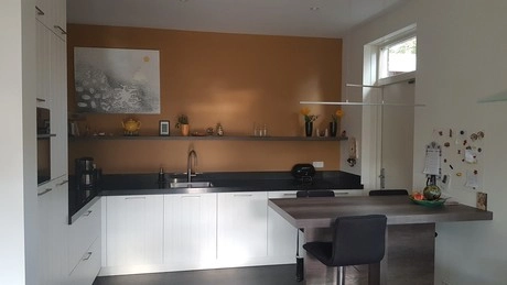 moderne keuken met wit en bruin interieur