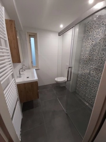moderne badkamer met douche en toilet