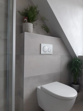witte badkamer met modern toilet en planten
